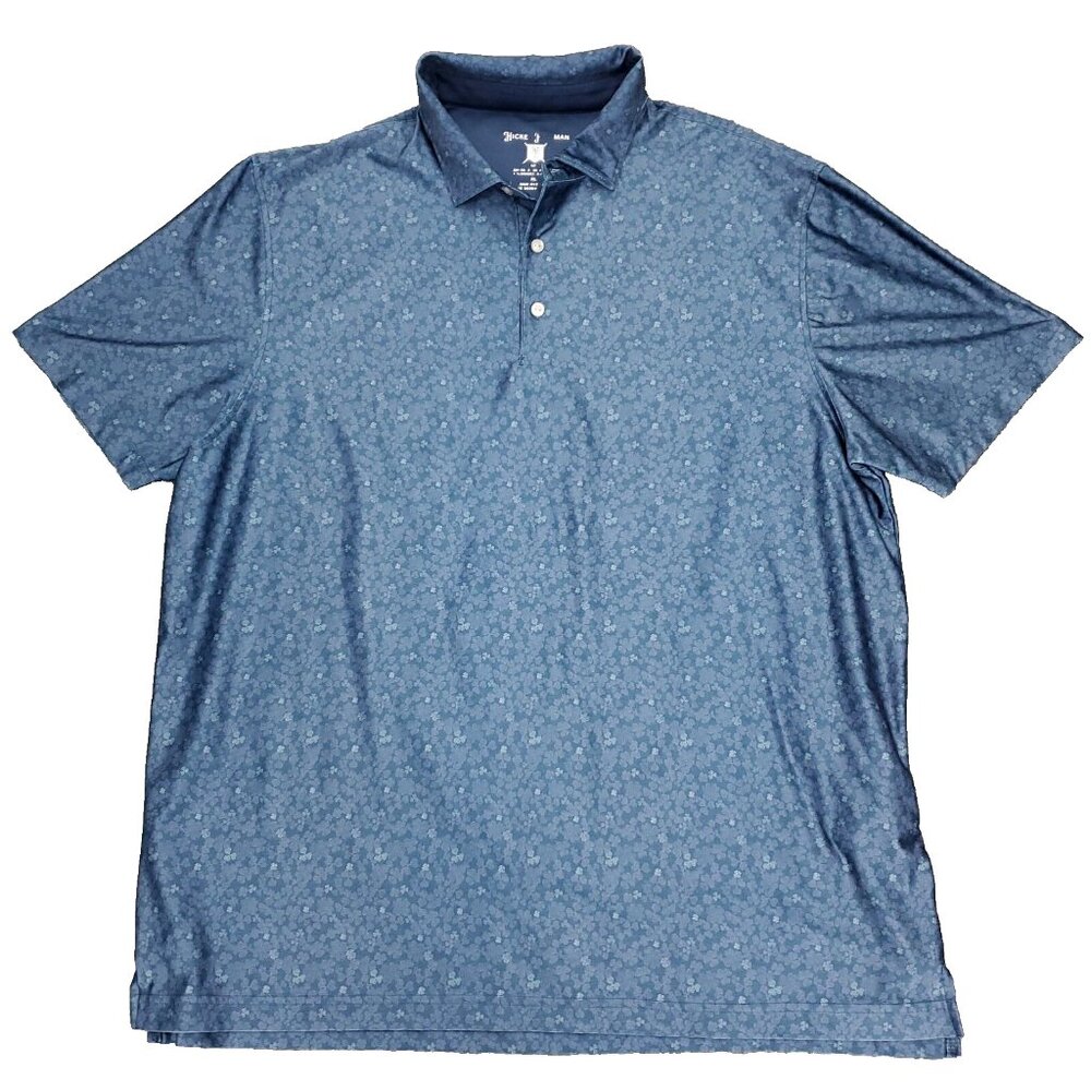Hickey Freeman Polo Shirt Mens XL Blue Clover Performance Stretch Short Sleeve